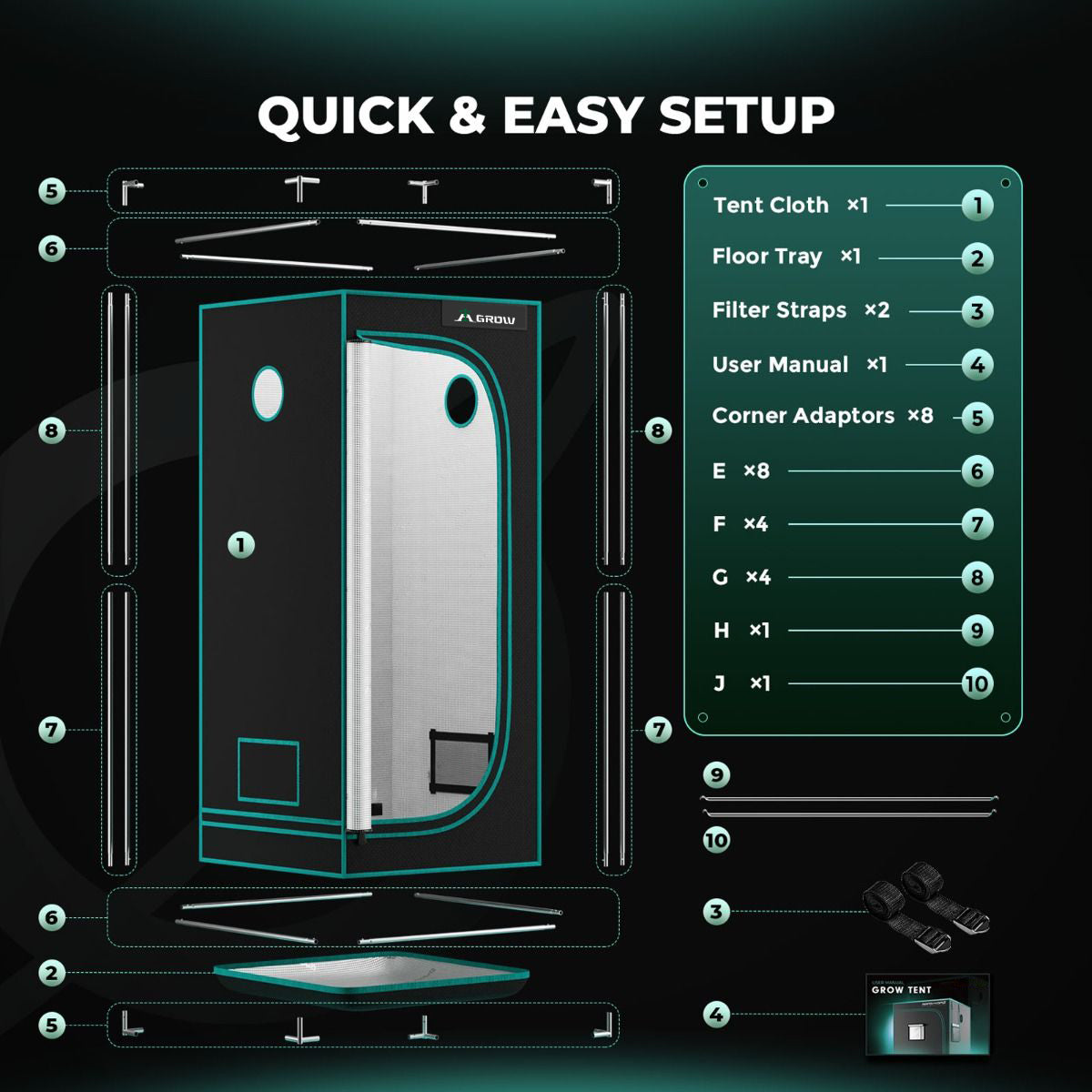 AI Grow HYDROPONIC 4X4 GROW TENT - 48"X48"X80" (120X120X200CM)