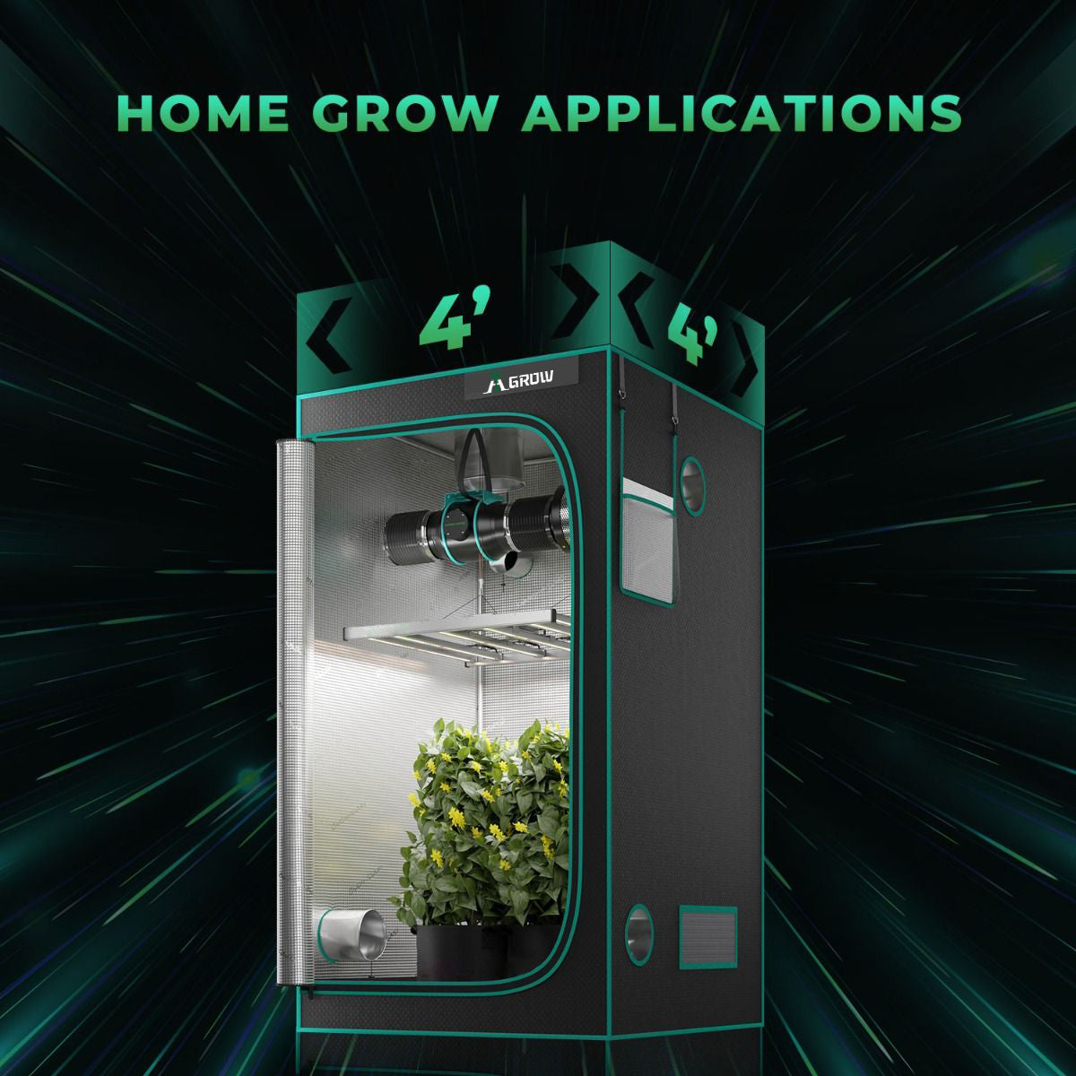 AI Grow 2024 480W ACE480 LED GROW LIGHT + 4'X4' (120X120X200CM) COMPLETE IFRESH FAN GROW TENT KITS