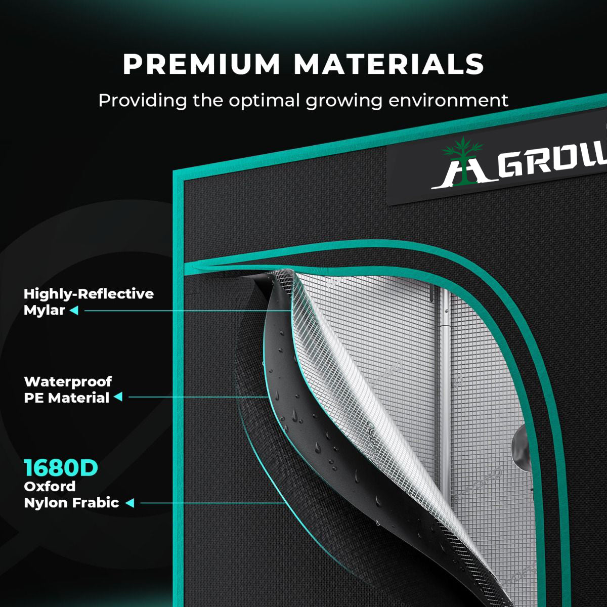 AI Grow HYDROPONIC 5X5 GROW TENT - 60''X60''X80'' (150X150X200CM)